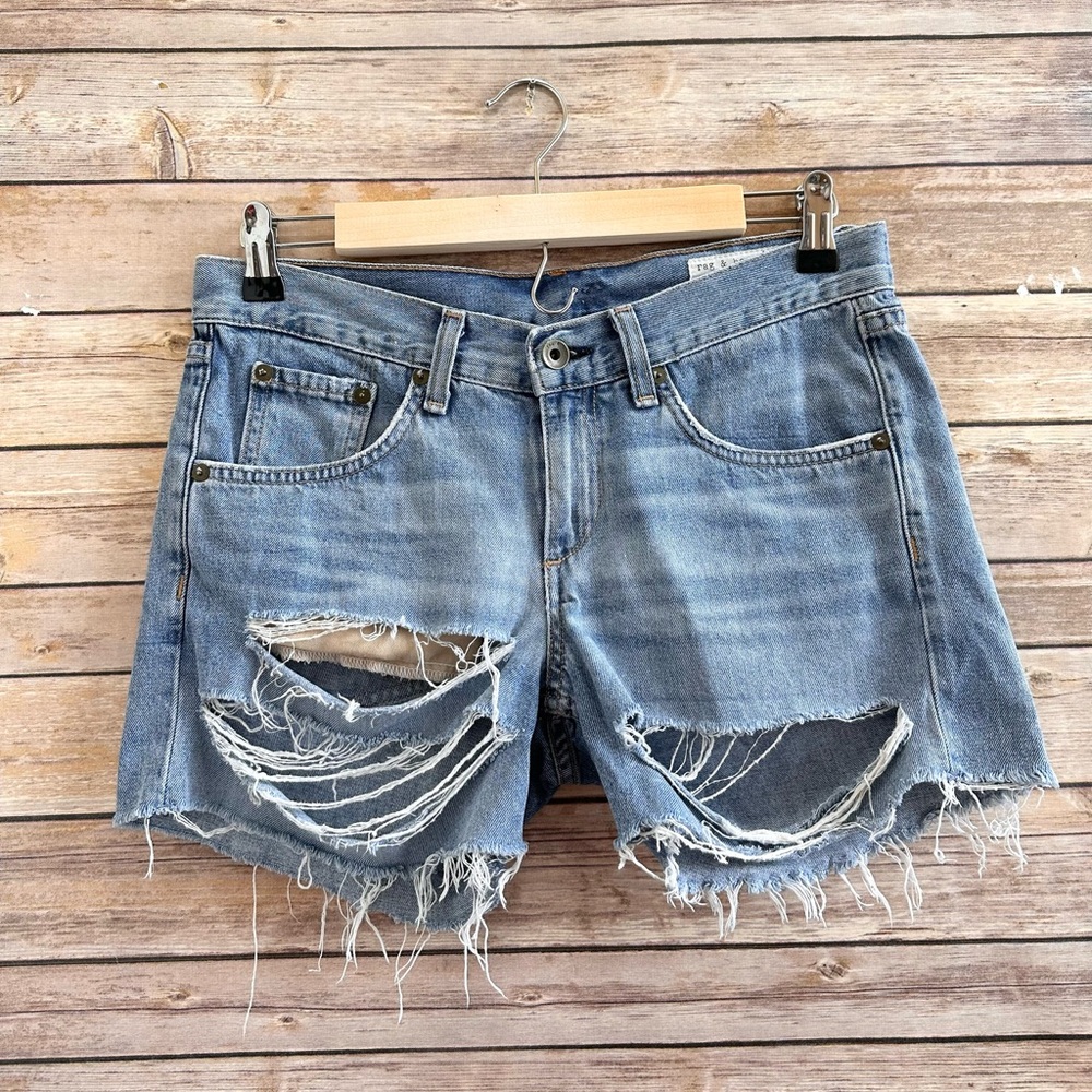Rag & Bone Shorts Women’s Size 24 Blue Jean Denim Distressed Boyfriend In Rye